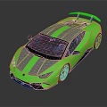 Shiny Green Aerodynamic Sports Car With Gray Stripes And Rear Spoiler