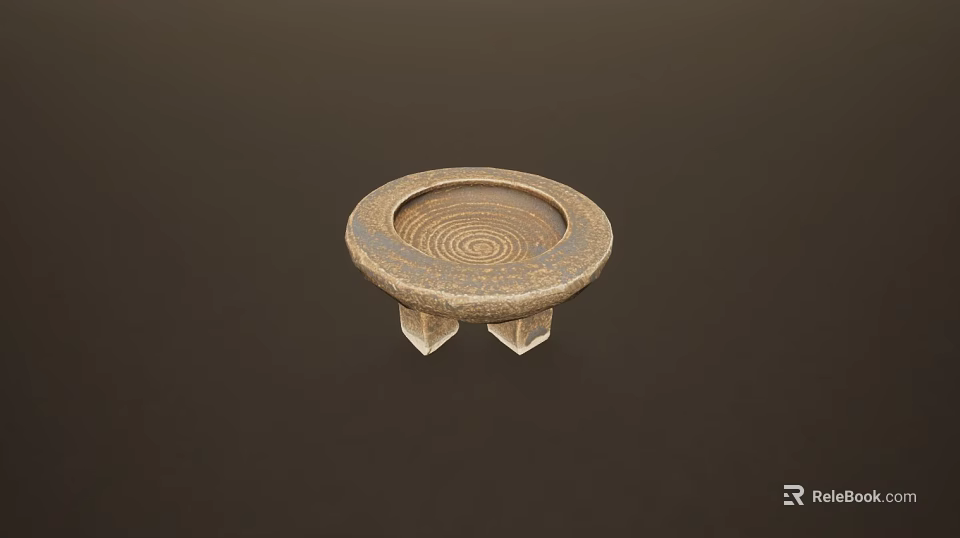 Round Stone Tray With Spiral Pattern And Three Legs Design For Decorative Use 3d model 