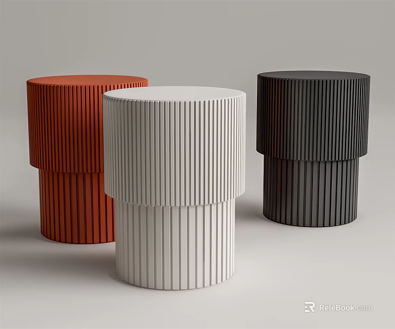Modern Cylindrical Coffee Tables With Vertical Stripes Design In Orange White Black 3d model 