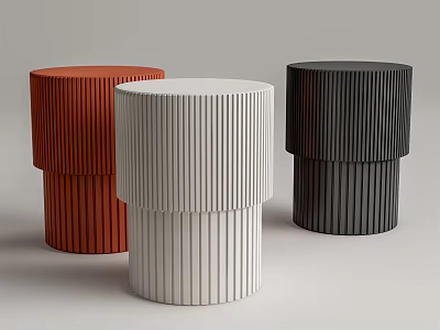 Modern Cylindrical Coffee Tables With Vertical Stripes Design In Orange White Black 3d model