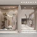 Berg&Lee Clothing Store Modern Minimalist Window Display With Mannequin Green Plant Arched Design Bright Interior