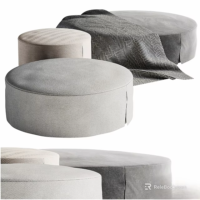 Modern Round Upholstered Stools With Textured Fabric In Neutral Tones For Home Decor 3d model 