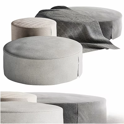 Modern Round Upholstered Stools With Textured Fabric In Neutral Tones For Home Decor 3d model