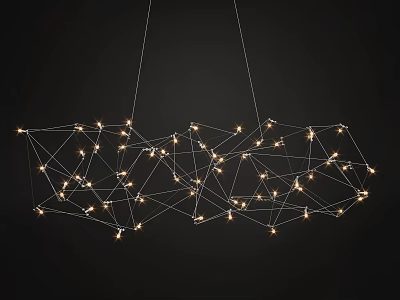 Modern Geometric Pendant Light With Wire Frame And Warm Small Lights 3d model