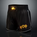 Black MMA Shorts With Yellow Logo And White Side Stripes