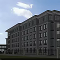 Aerial View Of Modern Multistorey Office Building With Red Roofs Green Lawn And Parking Area