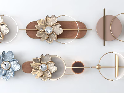 Stylish Floral Wall Decor Pieces With Metallic Accents Wooden Bases And Gemstone Details 3d model