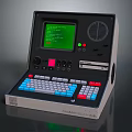 Vintage Computer Control Terminal With Green Screen Colorful Keys And Control Knobs