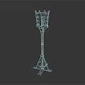 Medieval Metal Tower Structure With Grid Top And Cross Base Stand