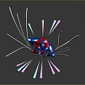 Game Movie Character Blue In Dynamic Futuristic Pose With Red Pink Lines Wristband Detail
