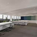 Modern Public Office Space With White Desks Ergonomic Chairs Large Windows And Green Plants