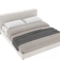 Modern Light Colored Double Bed With Upholstered Headboard And Black Legs