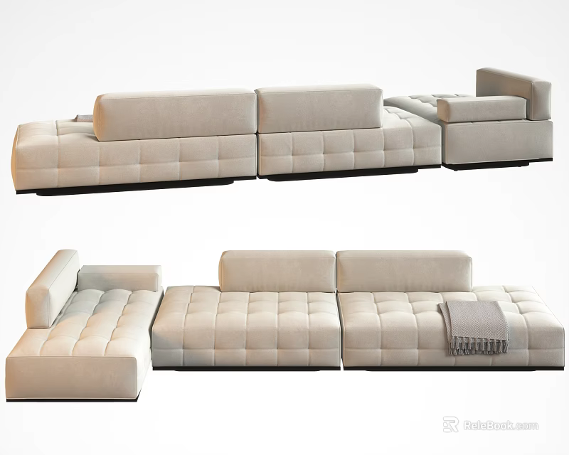 Comfortable Modern Multi Seat Sectional Sofa With Modular Design And Tufted Beige Cushions 3d model