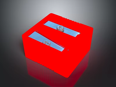 Red Square Shaped Double Hole Pencil Sharpener With Metal Blades And Smooth Surface 3d model