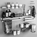 Organized Bathroom Daily Washing Supplies With Towels Shelves Soap Toiletries And Trash Can