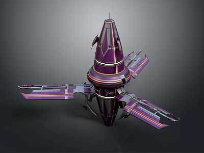 Futuristic Purple And Pink Spaceship Model With Geometric Wings And Metallic Finish 3d model