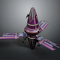 Futuristic Purple And Pink Spaceship Model With Geometric Wings And Metallic Finish