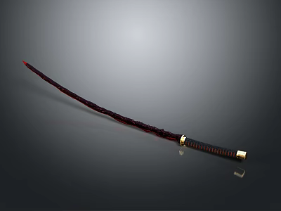 Traditional Japanese Katana With Long Sharp Blade And Red Black Wrapped Handle 3d model