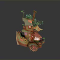 Fantasy Style Mobile House With Multi Level Structure Decorative Plants And Wheels