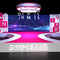 Modern Stage Design With Neon Lighting Letters And Geometric Shapes