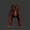 Mythical Red Monster Dog Character Featuring Fangs And Long Tongue
