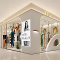 Modern Fashion Clothing Store with Window Display Mannequins Transparent Curtains and Circular Decorations