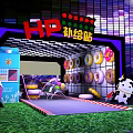Industrial Factory Building With Colorful Mosaic Walls Rocket Like Structure Steps Green Lawn And Spotlights
