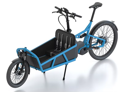 Blue Cargo Bike Featuring Front Black And Blue Cargo Compartment With Seats 3d model