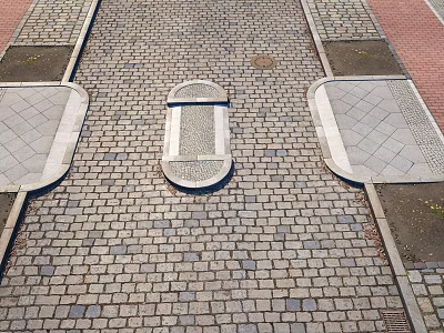 Cobblestone Paved Ground Design With Central Oval Section And Rectangular Side Panels 3d model