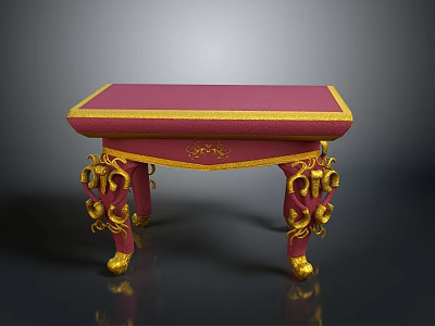 Traditional Functional Desk With Red Tabletop And Golden Carved Decorative Legs 3d model