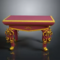 Traditional Functional Desk With Red Tabletop And Golden Carved Decorative Legs