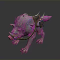 Fantasy Boar Mount With White Fur Red Saddle And Ornamental Gear Details