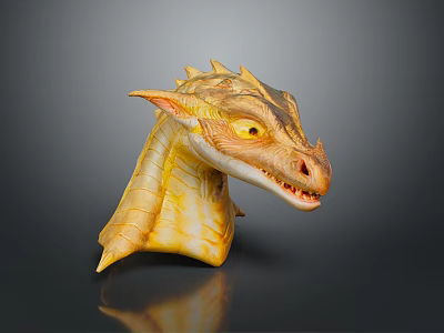 Game And Movie Character Dragon Head With Yellow Scales Horns And Shiny Texture 3d model