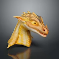 Game And Movie Character Dragon Head With Yellow Scales Horns And Shiny Texture