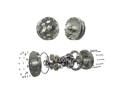 Mechanical Parts Assembly Showing Disassembled Structure With Internal Components And Bolts 3d model