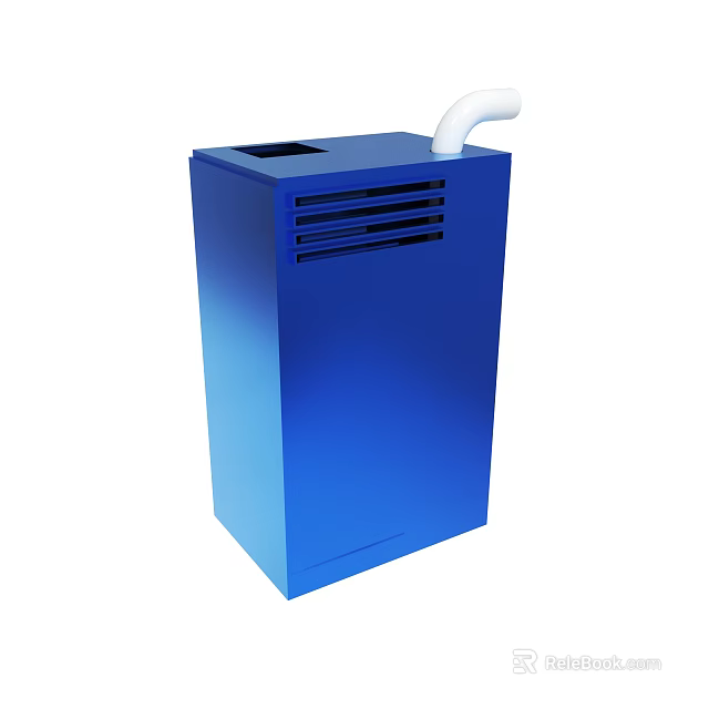 Blue Vertical Home Appliance With White Exhaust Pipe And Ventilation Slots 3d model 