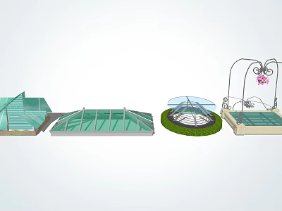 Architectural Building Components Including Glass Roofs Arched Skylights And Circular Skylight Frames 3d model