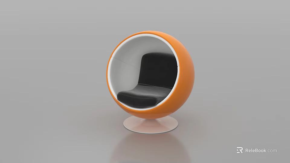 Orange Round Single Sofa With Black Cushion White Inner And Transparent Base Design 3d model 