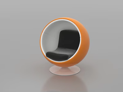 Orange Round Single Sofa With Black Cushion White Inner And Transparent Base Design 3d model