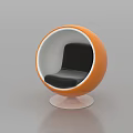 Orange Round Single Sofa With Black Cushion White Inner And Transparent Base Design 3d model