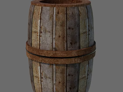 Vintage Wooden Barrel With Rustic Design And Wooden Hoops For Home Decor 3d model