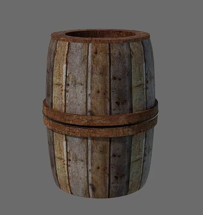 Vintage Wooden Barrel With Rustic Design And Wooden Hoops For Home Decor 3d model