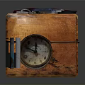 Vintage Wooden Box With Circular Holes Metal Parts And Clock Design