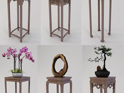 Traditional Chinese Flower Stand Carved Design Displaying Orchid Bonsai And Decorative Ring 3d model