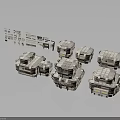 Multiple White Modular Equipment Units Stacked On Black Reflective Surface 3d model