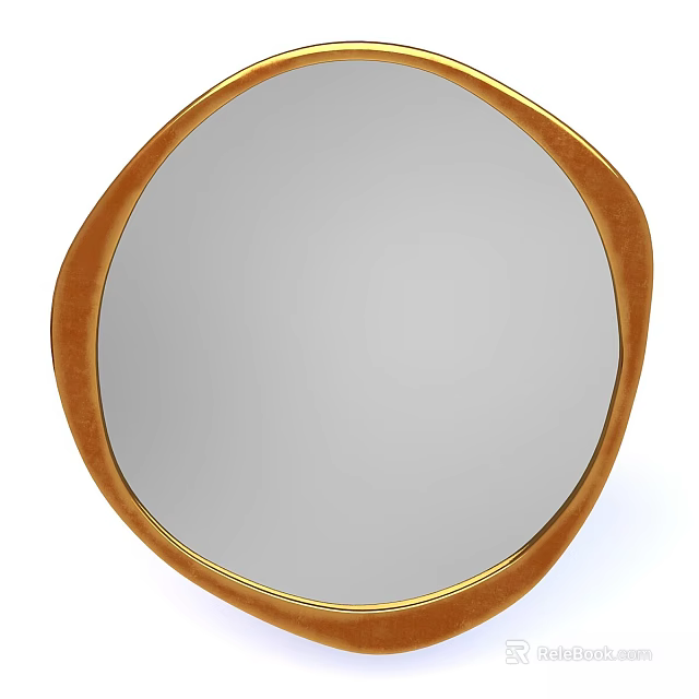 Round Mirror with Orange Frame and Irregular Edge Design for Home Decor 3d model 