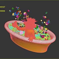 Yellow Bathtub Featuring Cartoon Character Yellow Rubber Duck Bubbles and Blue Water