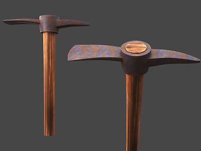 Two Vintage Pickaxes Featuring Rustic Metal Heads And Wooden Handles Design 3d model