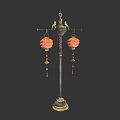 Traditional Chinese Style Floor Lamp With Two Lantern Shades And Tassel Decorations