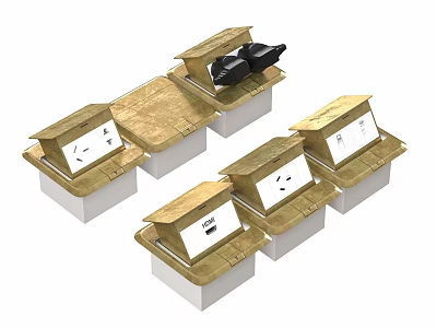 3D Model Decorative Structures Featuring Golden Roofs White Bases Black Objects And Label Tags 3d model